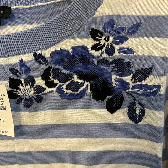Talbots Women’s (XS) Blue Toile Striped Crewneck 3/4 Sleeve Pullover NWT Sweater - Picture 4 of 6